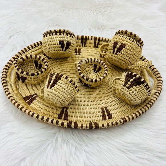 Hand Woven Basket Tray and Coffee/Tea Set - Picture 1 of 14
